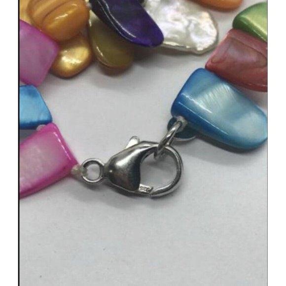 Lucas Lameth LUC 925 CN Sterling Silver Long Colorful Shell Beaded Necklace Vtg - Picture 5 of 11